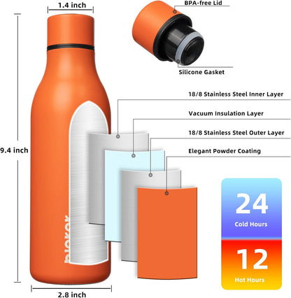 18oz Insulated Water Bottle, Stainless Steel Bottle with Carry Strap | Keep Cold & Hot Vacuum Insulation, Leak-Proof BPA-Free Design, Slim Bottle Fits Most Cup Holders for Gym, Office & Travel - Colors A