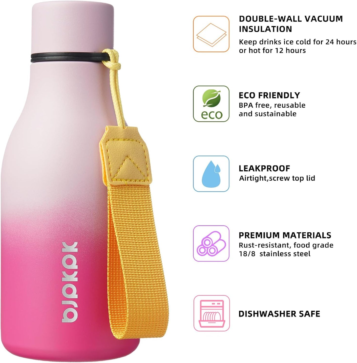 18oz Insulated Water Bottle, Stainless Steel Bottle with Carry Strap | Keep Cold & Hot Vacuum Insulation, Leak-Proof BPA-Free Design, Slim Bottle Fits Most Cup Holders for Gym, Office & Travel - Colors A