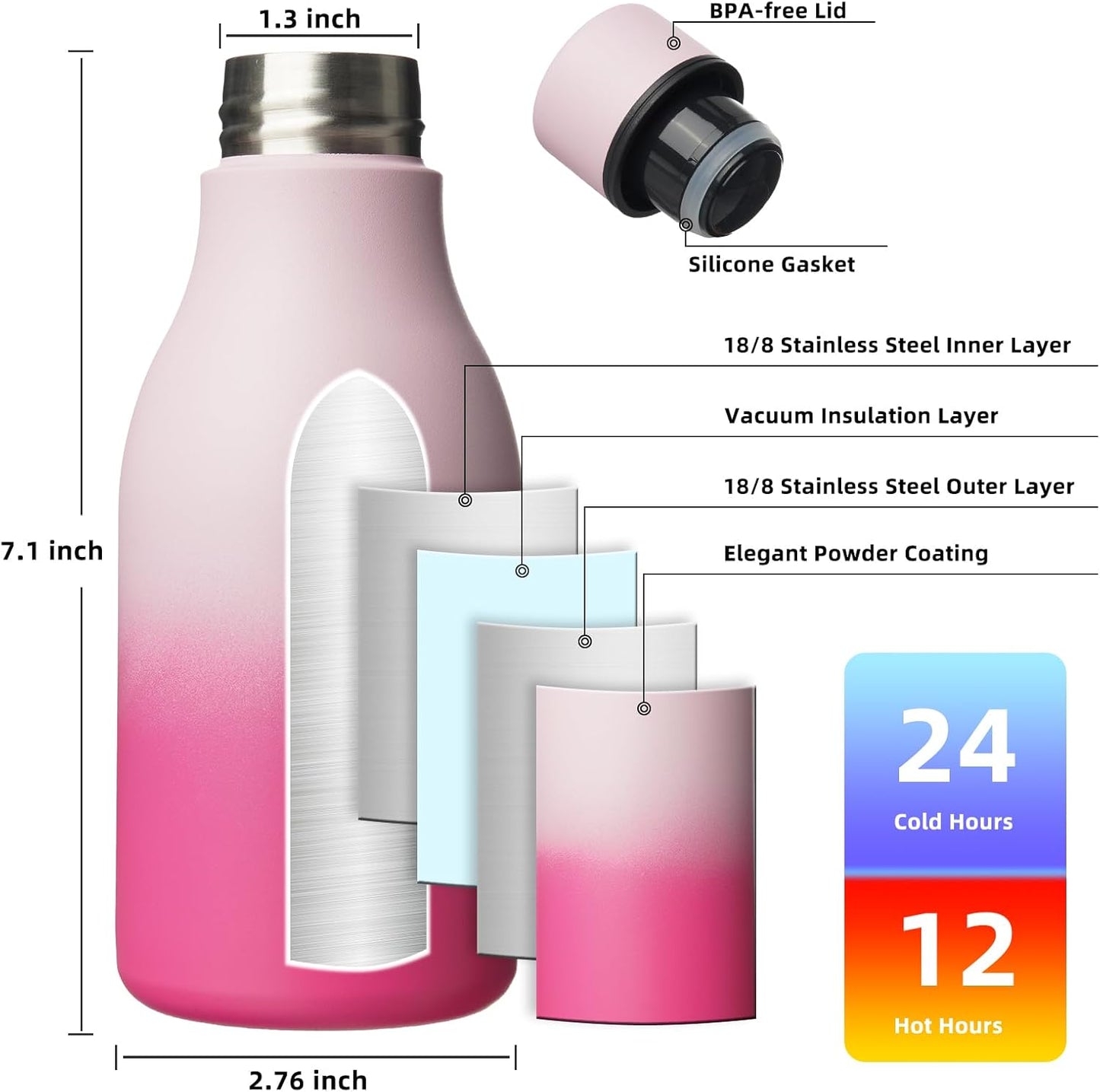 18oz Insulated Water Bottle, Stainless Steel Bottle with Carry Strap | Keep Cold & Hot Vacuum Insulation, Leak-Proof BPA-Free Design, Slim Bottle Fits Most Cup Holders for Gym, Office & Travel - Colors A