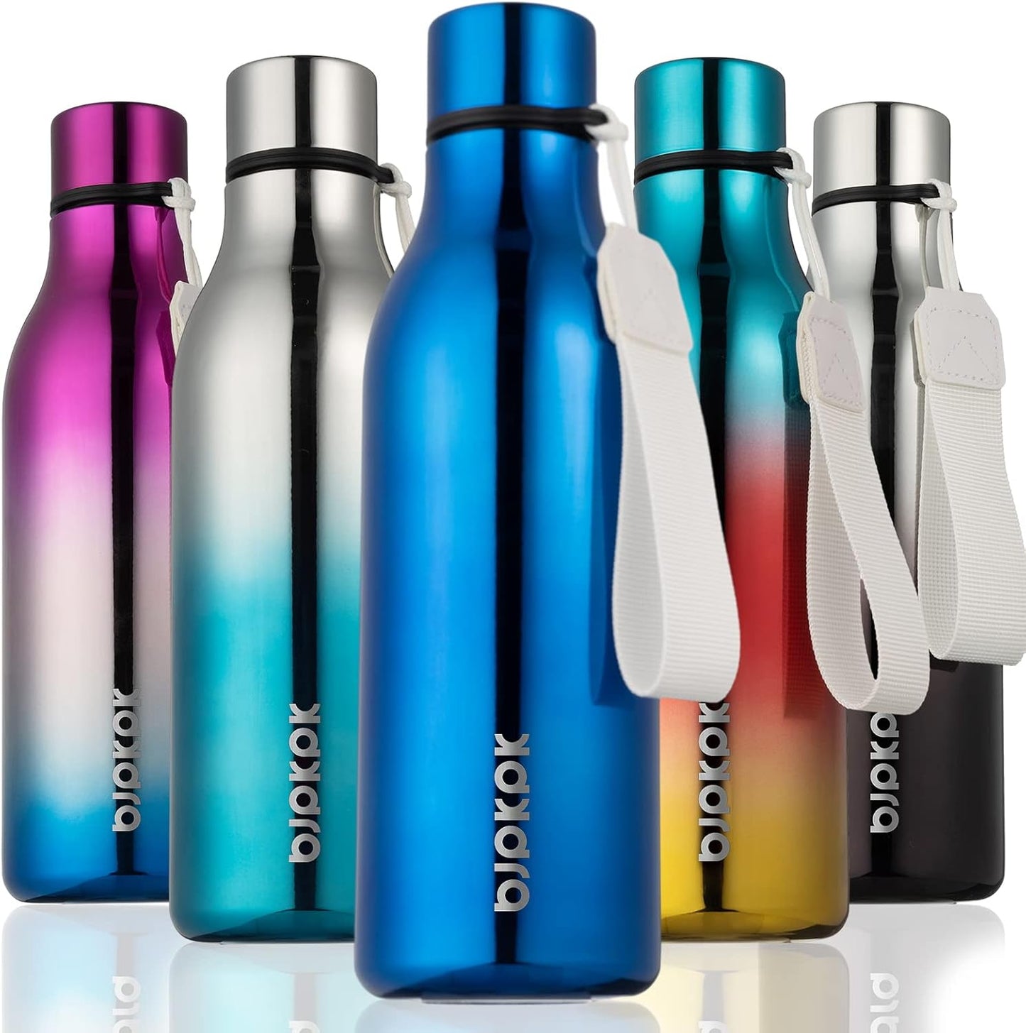 18oz Insulated Water Bottle, Stainless Steel Bottle with Carry Strap | Keep Cold & Hot Vacuum Insulation, Leak-Proof BPA-Free Design, Slim Bottle Fits Most Cup Holders for Gym, Office & Travel - Colors A