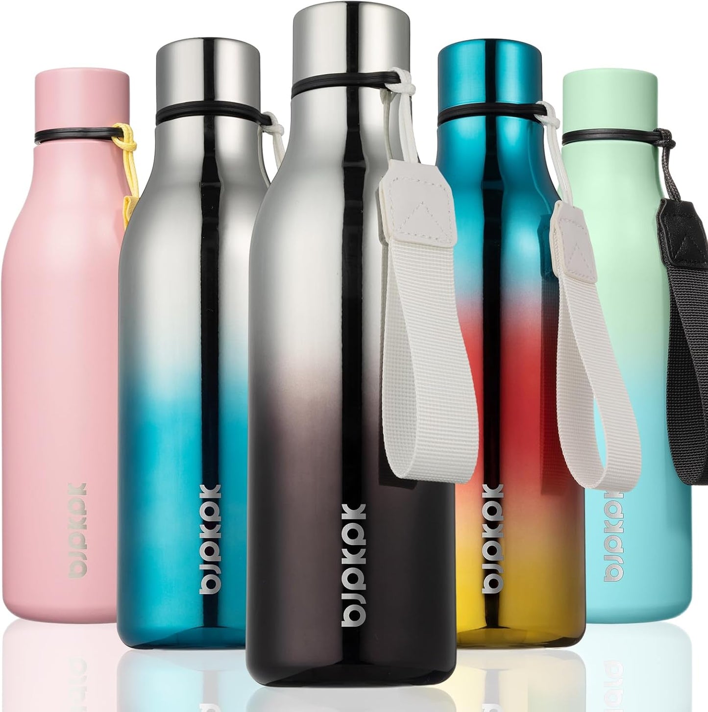 18oz Insulated Water Bottle, Stainless Steel Bottle with Carry Strap | Keep Cold & Hot Vacuum Insulation, Leak-Proof BPA-Free Design, Slim Bottle Fits Most Cup Holders for Gym, Office & Travel - Colors A