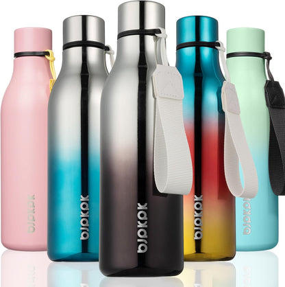 18oz Insulated Water Bottle, Stainless Steel Bottle with Carry Strap | Keep Cold & Hot Vacuum Insulation, Leak-Proof BPA-Free Design, Slim Bottle Fits Most Cup Holders for Gym, Office & Travel - Colors A