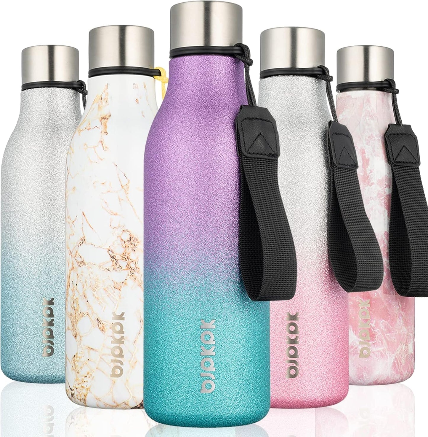 18oz Insulated Water Bottle, Stainless Steel Bottle with Carry Strap | Keep Cold & Hot Vacuum Insulation, Leak-Proof BPA-Free Design, Slim Bottle Fits Most Cup Holders for Gym, Office & Travel - Colors A