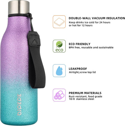 18oz Insulated Water Bottle, Stainless Steel Bottle with Carry Strap | Keep Cold & Hot Vacuum Insulation, Leak-Proof BPA-Free Design, Slim Bottle Fits Most Cup Holders for Gym, Office & Travel - Colors A
