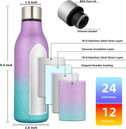 18oz Insulated Water Bottle, Stainless Steel Bottle with Carry Strap | Keep Cold & Hot Vacuum Insulation, Leak-Proof BPA-Free Design, Slim Bottle Fits Most Cup Holders for Gym, Office & Travel - Colors A