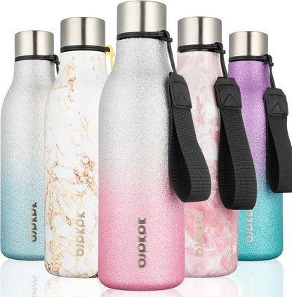 18oz Insulated Water Bottle, Stainless Steel Bottle with Carry Strap | Keep Cold & Hot Vacuum Insulation, Leak-Proof BPA-Free Design, Slim Bottle Fits Most Cup Holders for Gym, Office & Travel - Colors A