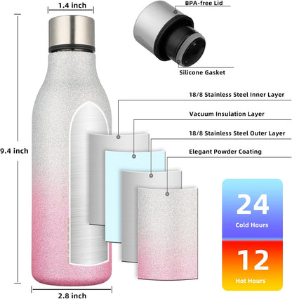 18oz Insulated Water Bottle, Stainless Steel Bottle with Carry Strap | Keep Cold & Hot Vacuum Insulation, Leak-Proof BPA-Free Design, Slim Bottle Fits Most Cup Holders for Gym, Office & Travel - Colors A