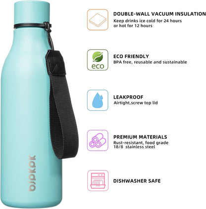 18oz Insulated Water Bottle, Stainless Steel Bottle with Carry Strap | Keep Cold & Hot Vacuum Insulation, Leak-Proof BPA-Free Design, Slim Bottle Fits Most Cup Holders for Gym, Office & Travel - Colors A