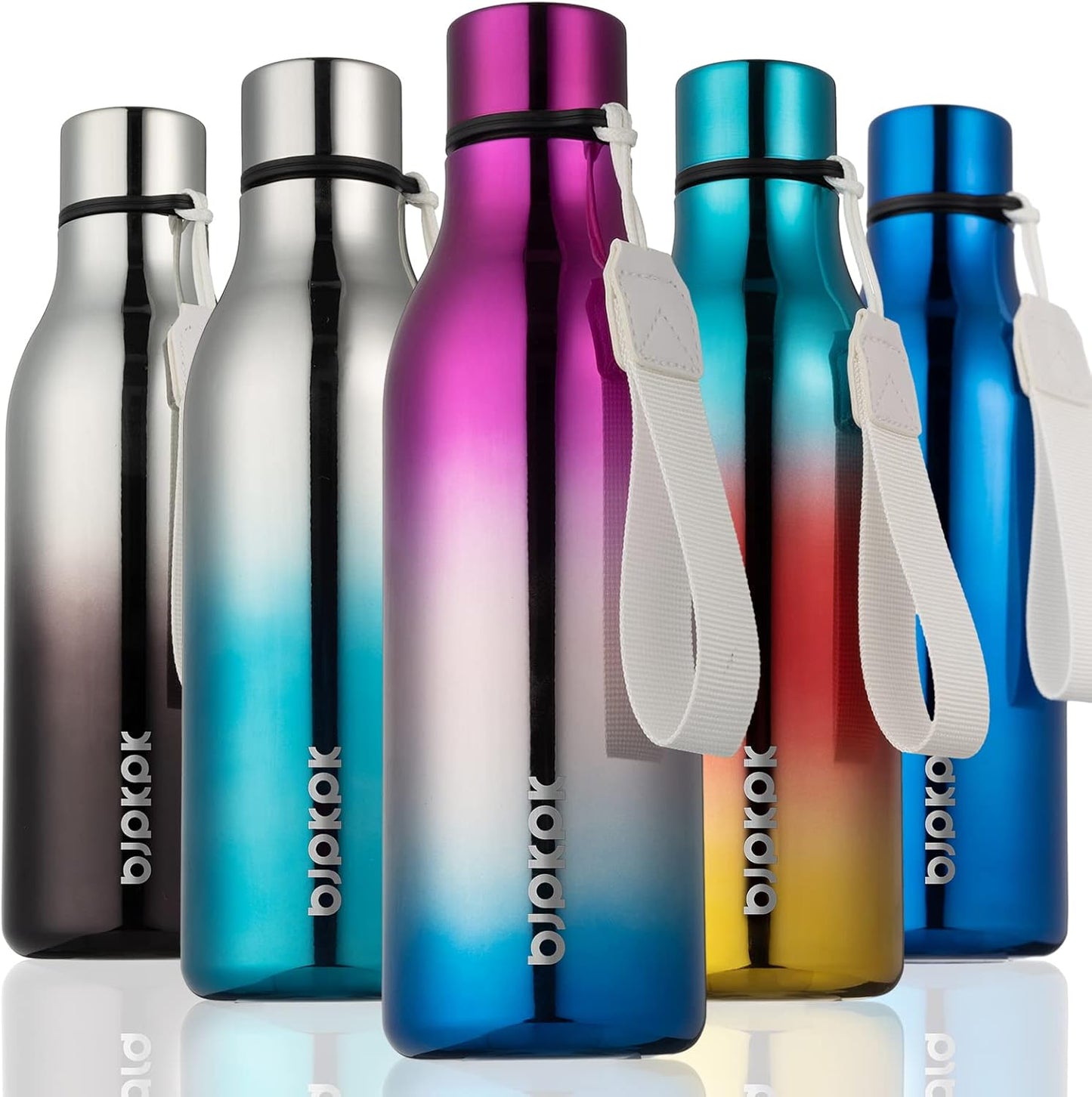 18oz Insulated Water Bottle, Stainless Steel Bottle with Carry Strap | Keep Cold & Hot Vacuum Insulation, Leak-Proof BPA-Free Design, Slim Bottle Fits Most Cup Holders for Gym, Office & Travel - Colors A