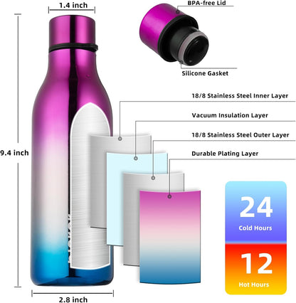 18oz Insulated Water Bottle, Stainless Steel Bottle with Carry Strap | Keep Cold & Hot Vacuum Insulation, Leak-Proof BPA-Free Design, Slim Bottle Fits Most Cup Holders for Gym, Office & Travel - Colors A