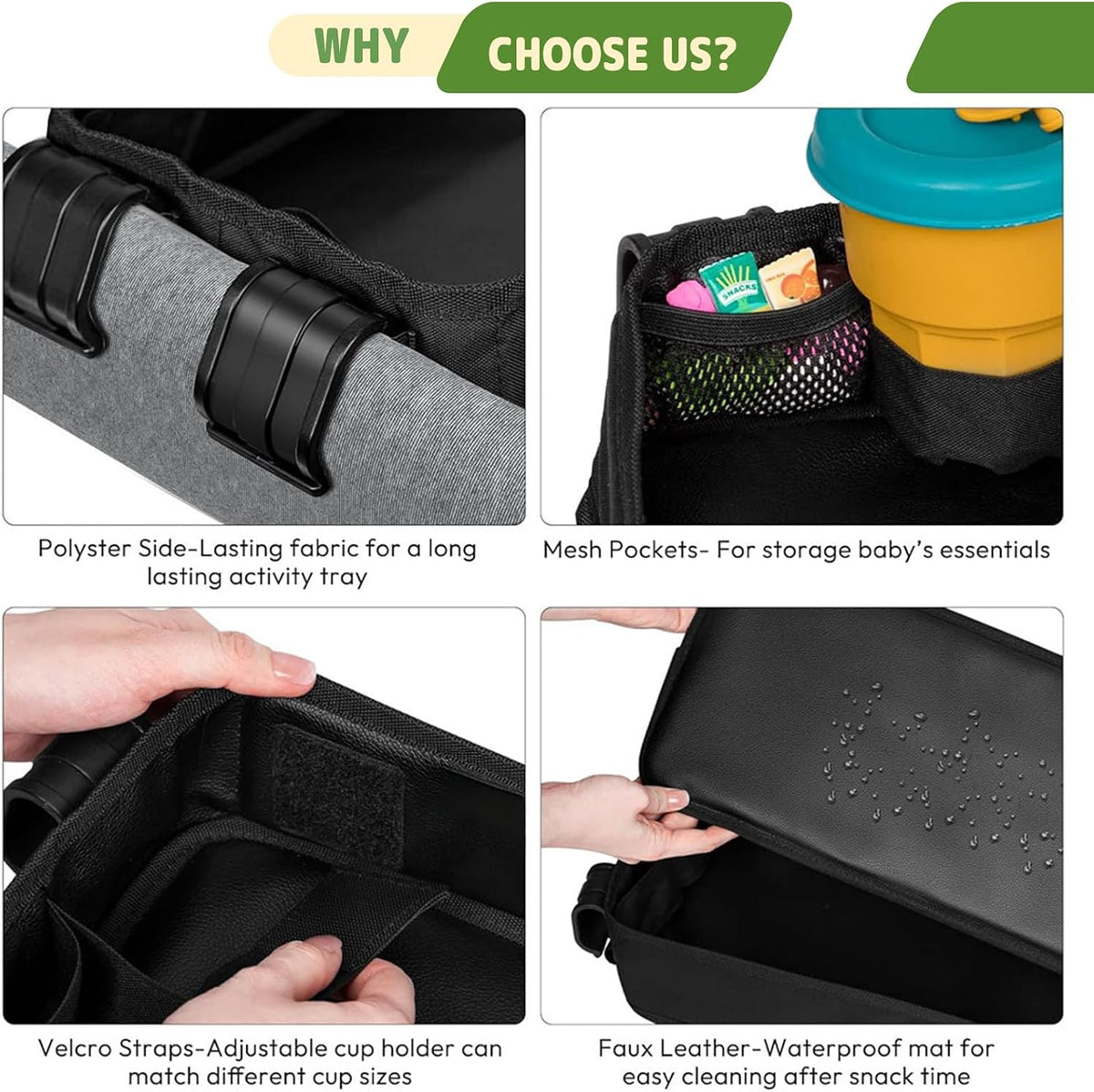 Stroller Snacks Tray for Wonderfold Wagon W2 with Anti-Spill Cup Holders & Mesh Pockets Wagon Accessories Universal for Wonderfold W2 luxe/Elite/Original Eat & Play Tray
