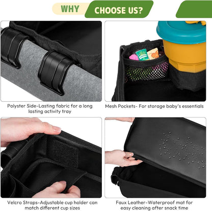 Stroller Snacks Tray for Wonderfold Wagon W2 with Anti-Spill Cup Holders & Mesh Pockets Wagon Accessories Universal for Wonderfold W2 luxe/Elite/Original Eat & Play Tray