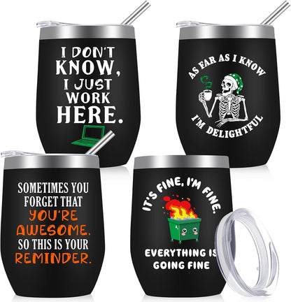 4 Pcs Funny Office Tumbler Gifts 12 oz Stainless Steel Tumbler with Lid Dumpster Fire Insulated Cup for Coworker Employee Staff Teacher Nurse Team Appreciation (Inspirational)