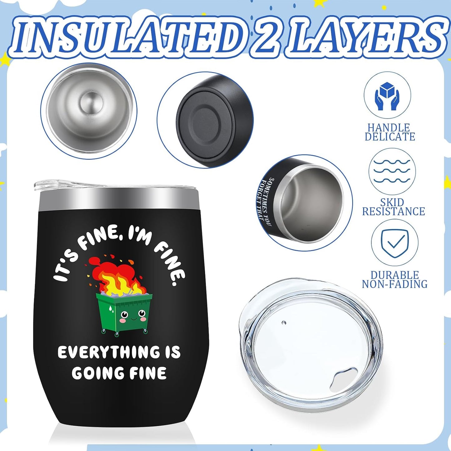 4 Pcs Funny Office Tumbler Gifts 12 oz Stainless Steel Tumbler with Lid Dumpster Fire Insulated Cup for Coworker Employee Staff Teacher Nurse Team Appreciation (Inspirational)