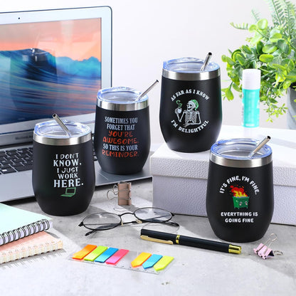 4 Pcs Funny Office Tumbler Gifts 12 oz Stainless Steel Tumbler with Lid Dumpster Fire Insulated Cup for Coworker Employee Staff Teacher Nurse Team Appreciation (Inspirational)