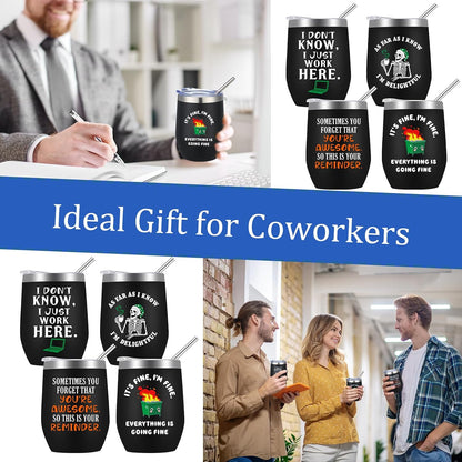 4 Pcs Funny Office Tumbler Gifts 12 oz Stainless Steel Tumbler with Lid Dumpster Fire Insulated Cup for Coworker Employee Staff Teacher Nurse Team Appreciation (Inspirational)