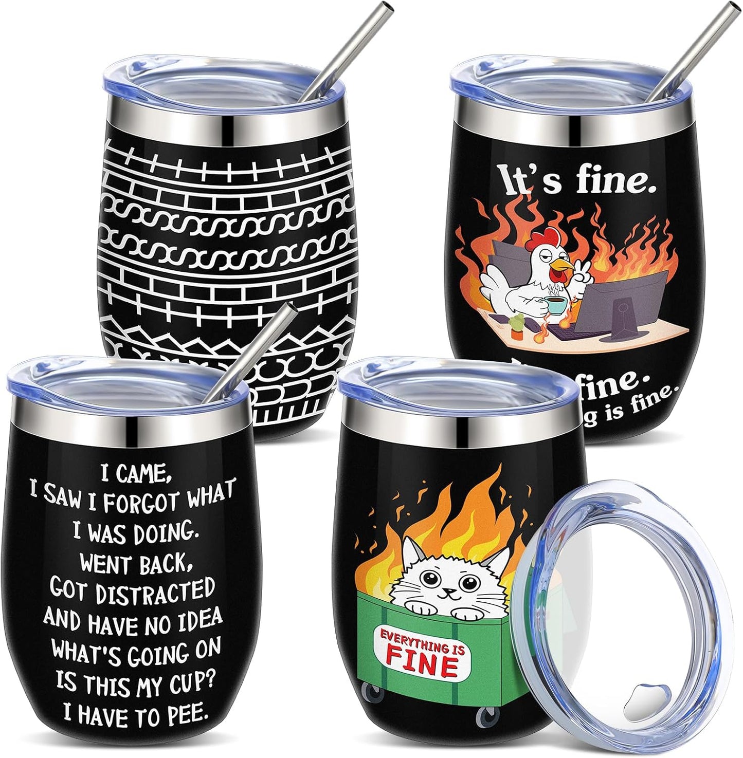 4 Pcs Funny Office Tumbler Gifts 12 oz Stainless Steel Tumbler with Lid Dumpster Fire Insulated Cup for Coworker Employee Staff Teacher Nurse Team Appreciation (Inspirational)
