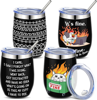 4 Pcs Funny Office Tumbler Gifts 12 oz Stainless Steel Tumbler with Lid Dumpster Fire Insulated Cup for Coworker Employee Staff Teacher Nurse Team Appreciation (Inspirational)