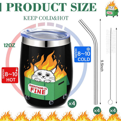 4 Pcs Funny Office Tumbler Gifts 12 oz Stainless Steel Tumbler with Lid Dumpster Fire Insulated Cup for Coworker Employee Staff Teacher Nurse Team Appreciation (Inspirational)