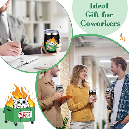 4 Pcs Funny Office Tumbler Gifts 12 oz Stainless Steel Tumbler with Lid Dumpster Fire Insulated Cup for Coworker Employee Staff Teacher Nurse Team Appreciation (Inspirational)