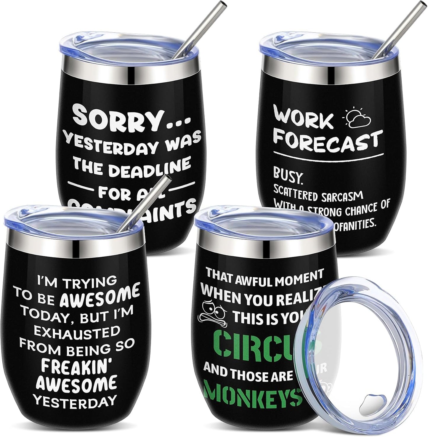 4 Pcs Funny Office Tumbler Gifts 12 oz Stainless Steel Tumbler with Lid Dumpster Fire Insulated Cup for Coworker Employee Staff Teacher Nurse Team Appreciation (Inspirational)