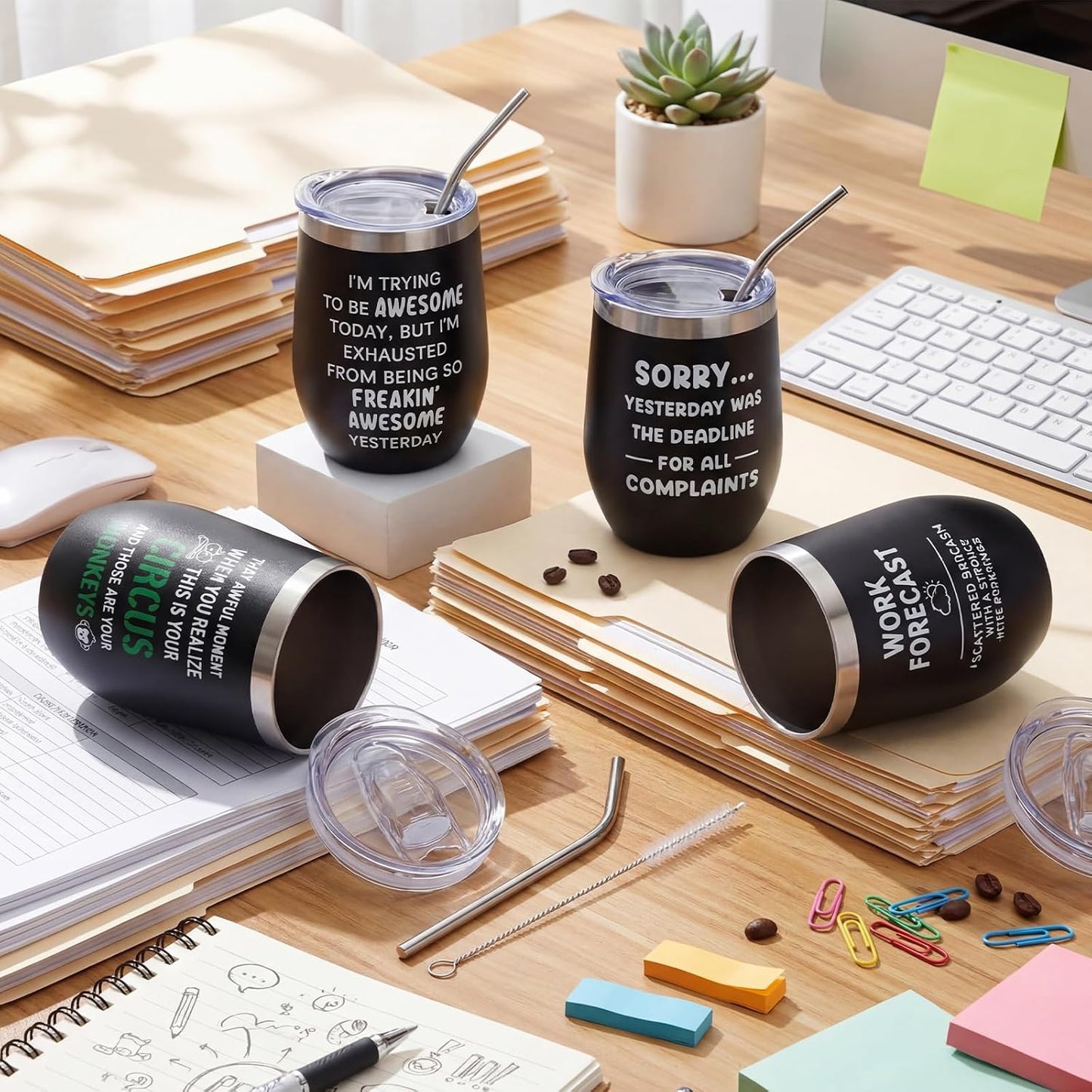 4 Pcs Funny Office Tumbler Gifts 12 oz Stainless Steel Tumbler with Lid Dumpster Fire Insulated Cup for Coworker Employee Staff Teacher Nurse Team Appreciation (Inspirational)