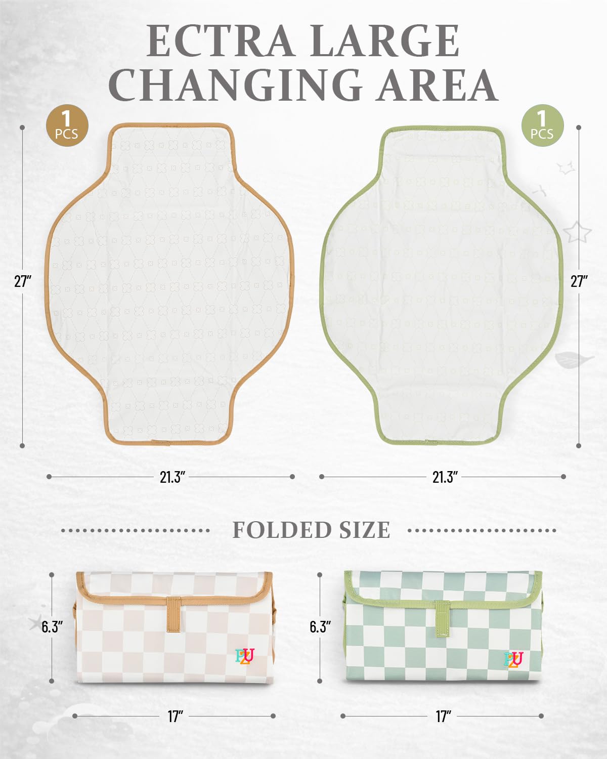2 Pack Portable Diaper Changing Pad - Waterproof Travel Changing Mat with Built-in Pillow, Gifts for Baby Shower, Newborn Girls & Boys (Sage, Beige Checkers)