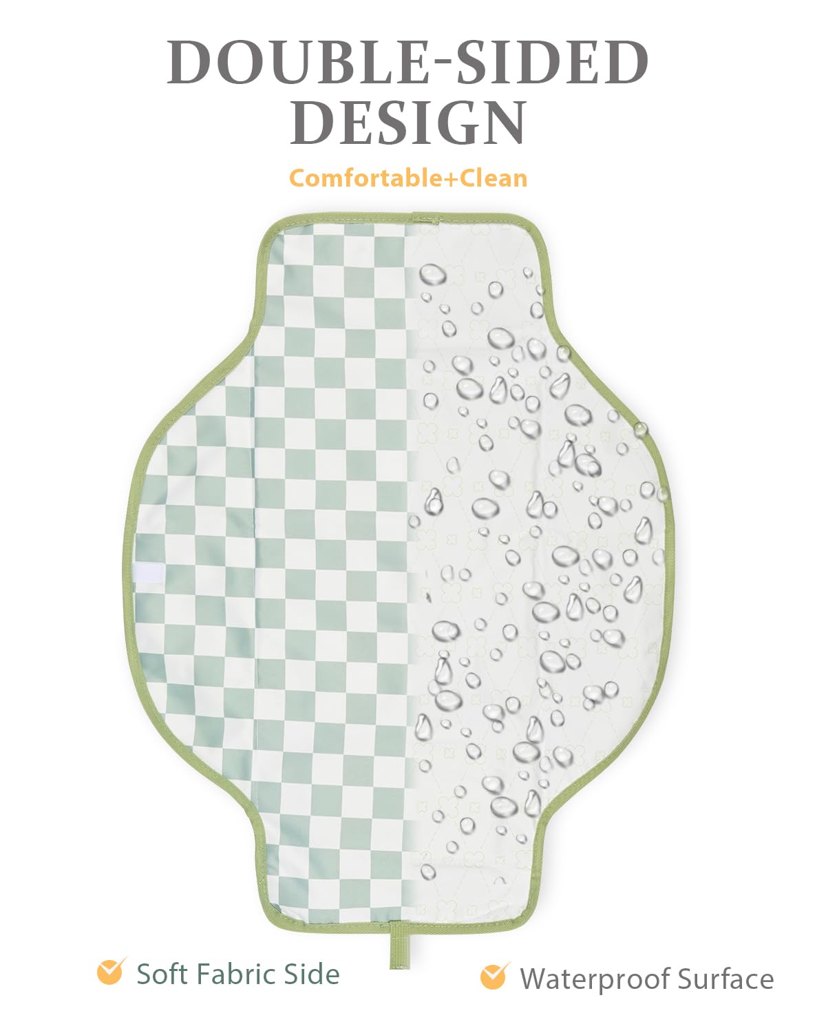 2 Pack Portable Diaper Changing Pad - Waterproof Travel Changing Mat with Built-in Pillow, Gifts for Baby Shower, Newborn Girls & Boys (Sage, Beige Checkers)