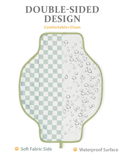 2 Pack Portable Diaper Changing Pad - Waterproof Travel Changing Mat with Built-in Pillow, Gifts for Baby Shower, Newborn Girls & Boys (Sage, Beige Checkers)