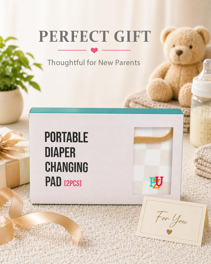 2 Pack Portable Diaper Changing Pad - Waterproof Travel Changing Mat with Built-in Pillow, Gifts for Baby Shower, Newborn Girls & Boys (Sage, Beige Checkers)