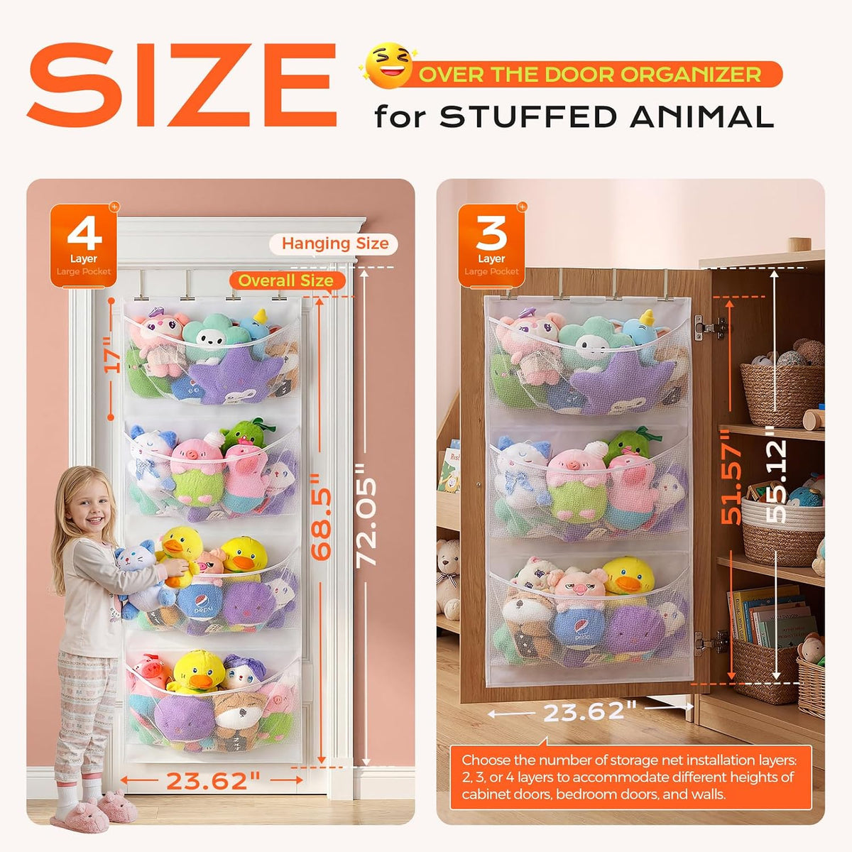 Stuffed Animal Storage Over the Door Organizer