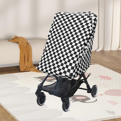 Breathable Black White Checkered Stroller Sunshade Canopy Wind Shade for Buggy and Pram Polyester Cover with Wind Resistant Protection for Cold Weather