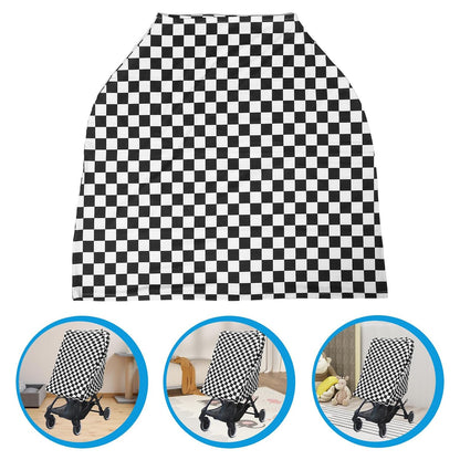 Breathable Black White Checkered Stroller Sunshade Canopy Wind Shade for Buggy and Pram Polyester Cover with Wind Resistant Protection for Cold Weather