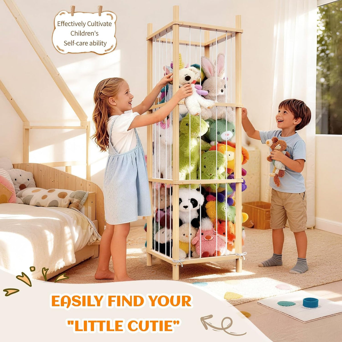 Stuffed Animal Storage & Toy Organizer 3 Layers 54 in Wooden Toy Holder
