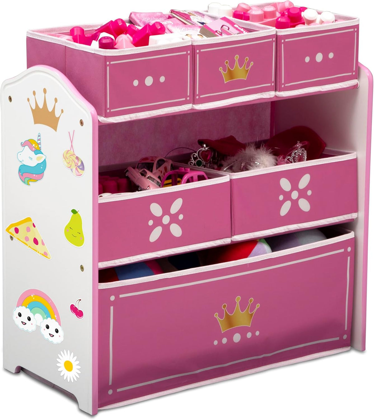 Princess Crown Design & Store 6 Bin Toy Storage Organizer - Greenguard Gold Certified, White/Pink