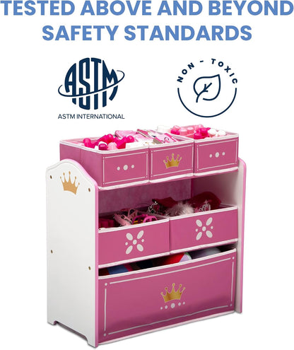 Princess Crown Design & Store 6 Bin Toy Storage Organizer - Greenguard Gold Certified, White/Pink