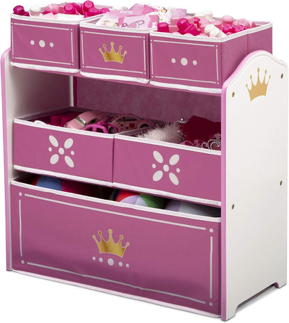 Princess Crown Design & Store 6 Bin Toy Storage Organizer - Greenguard Gold Certified, White/Pink