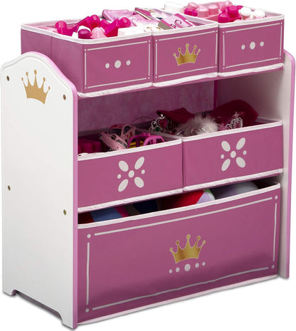 Princess Crown Design & Store 6 Bin Toy Storage Organizer - Greenguard Gold Certified, White/Pink