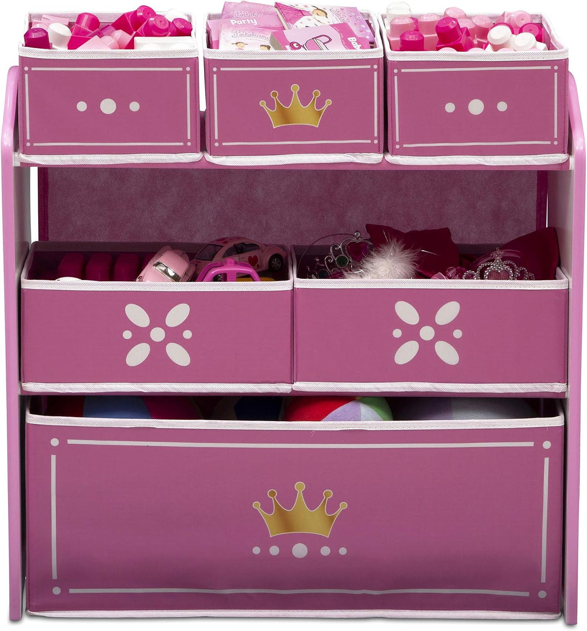 Princess Crown Design & Store 6 Bin Toy Storage Organizer - Greenguard Gold Certified, White/Pink