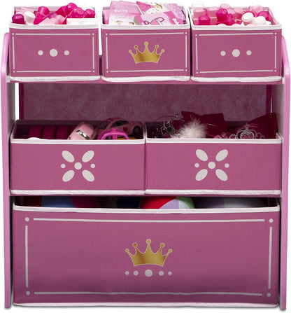 Princess Crown Design & Store 6 Bin Toy Storage Organizer - Greenguard Gold Certified, White/Pink