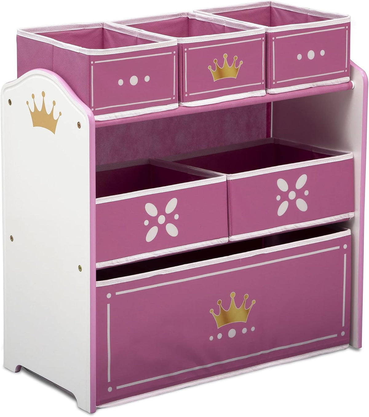 Princess Crown Design & Store 6 Bin Toy Storage Organizer - Greenguard Gold Certified, White/Pink
