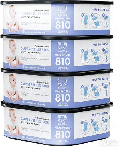 Square Refills Disposal Bags Refill Compatible With For Diaper Gen.ie Compact, Select (Not Fit Classic Version Pails), Hold Up to 810 Newborn-Sized Diapers Per Refill (4 Packs)