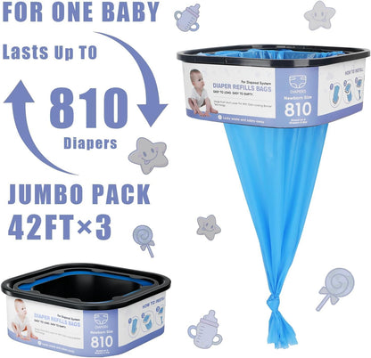 Square Refills Disposal Bags Refill Compatible With For Diaper Gen.ie Compact, Select (Not Fit Classic Version Pails), Hold Up to 810 Newborn-Sized Diapers Per Refill (4 Packs)
