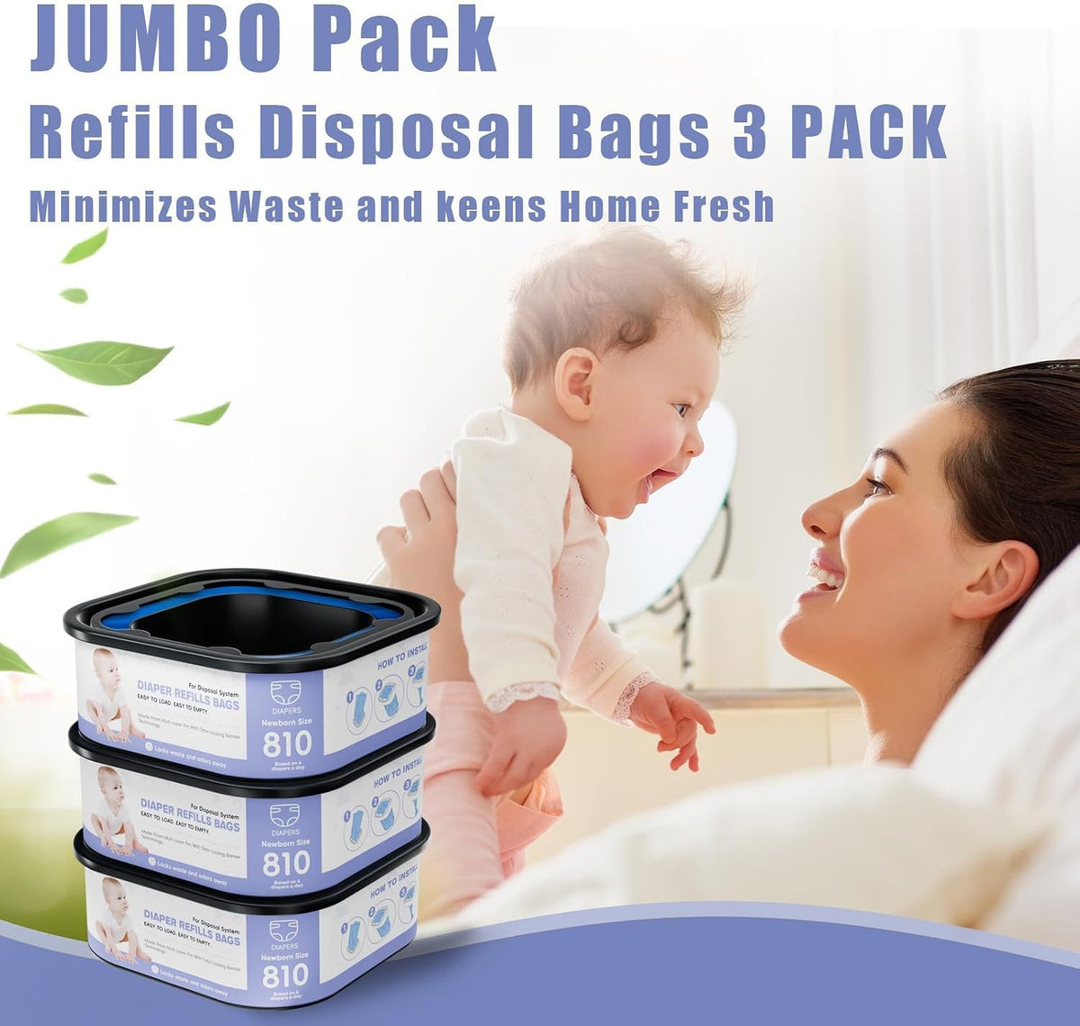 Square Refills Disposal Bags Refill Compatible With For Diaper Gen.ie Compact, Select (Not Fit Classic Version Pails), Hold Up to 810 Newborn-Sized Diapers Per Refill (4 Packs)