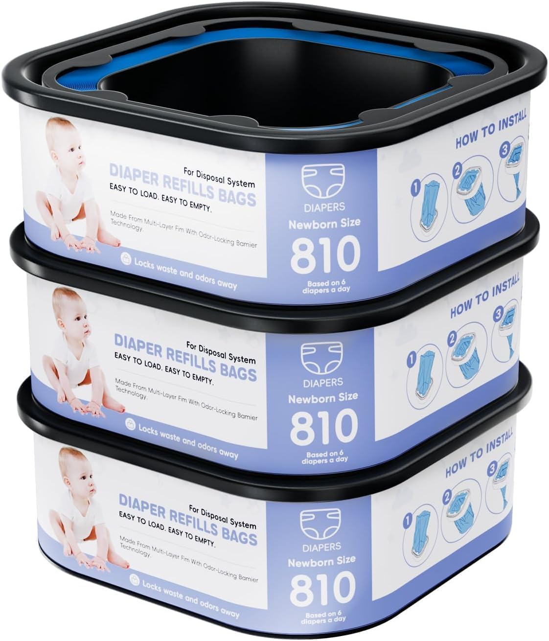 Square Refills Disposal Bags Refill Compatible With For Diaper Gen.ie Compact, Select (Not Fit Classic Version Pails), Hold Up to 810 Newborn-Sized Diapers Per Refill (4 Packs)