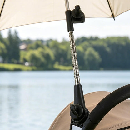 Universal Stroller Umbrella Clamp Holder for Pram and Wheelchair, 360° Adjustable Iron and Plastic Sunshade Extender for Outdoors and Changing Weather Protection