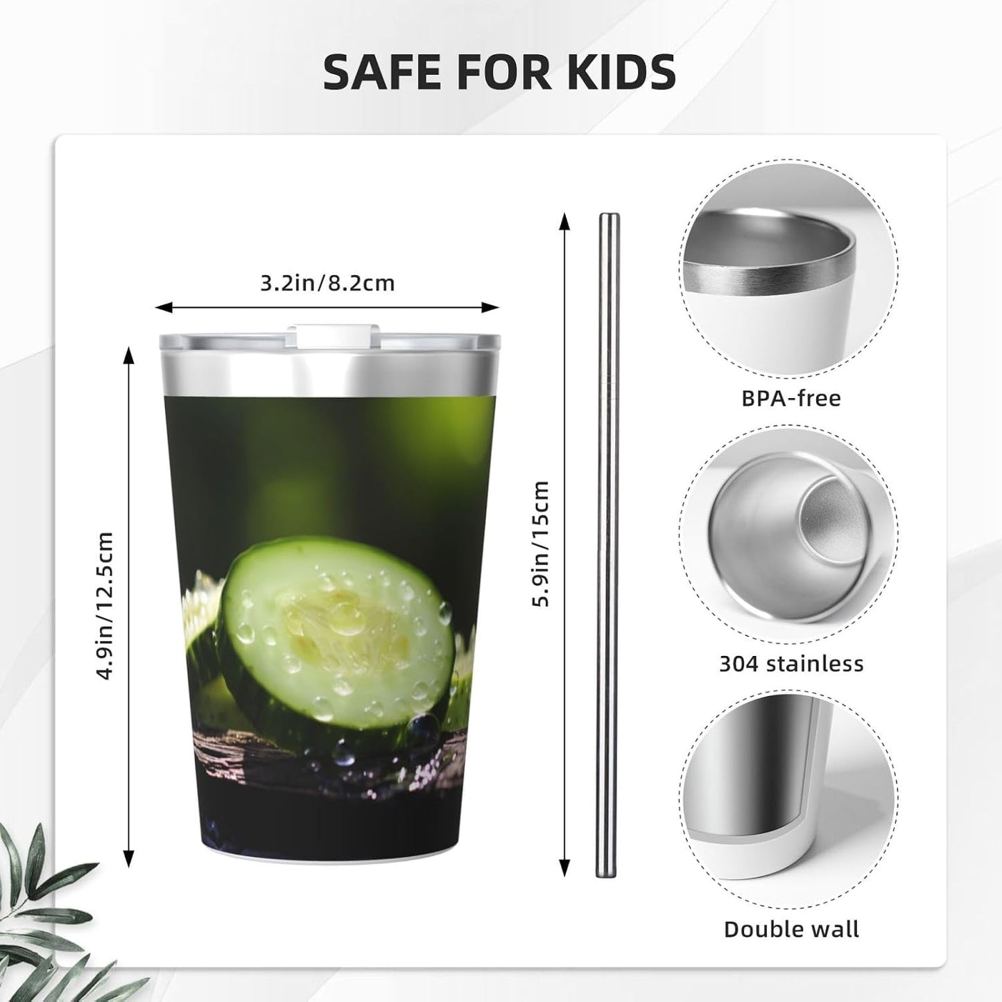 Cucumber Insulated Straw Cup Ideal for Gym use or Carrying on The go