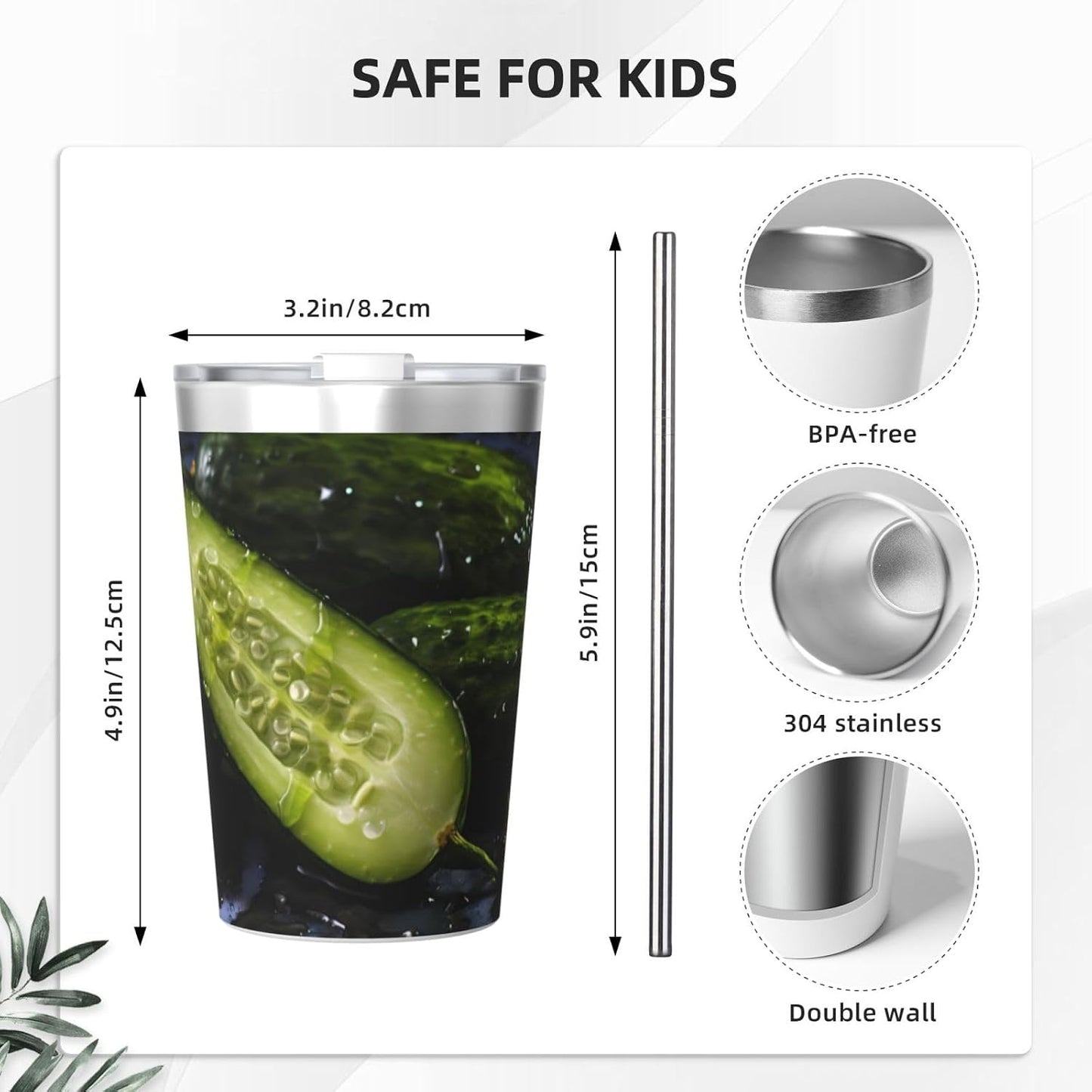 Cucumber Insulated Straw Cup Ideal for Gym use or Carrying on The go