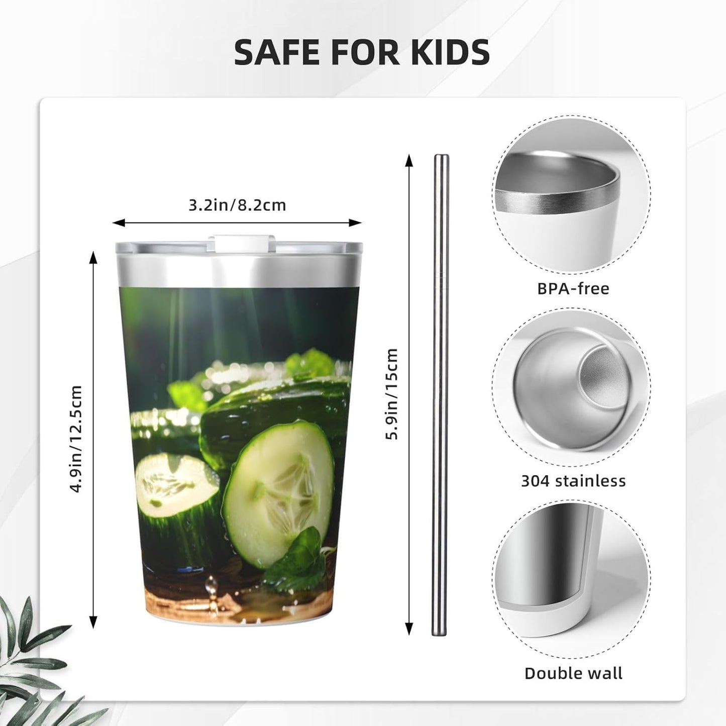 Cucumber Insulated Straw Cup Ideal for Gym use or Carrying on The go