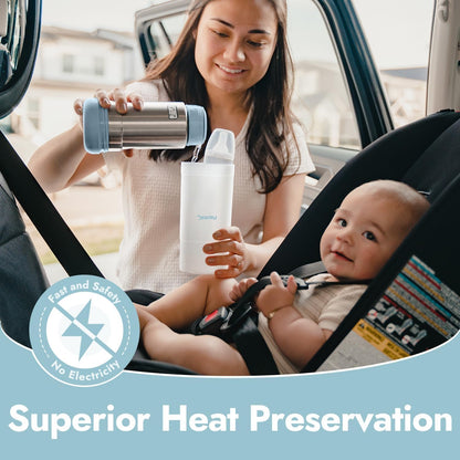 Portable Travel Baby Bottle Warmer On The Go, Fits Most Car Cup Holders, 12 OZ Stainless Steel Bottle Warmer, Leak-Proof, Safe & Easy to Clean